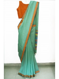  Seagreen, Handwoven Organic Cotton, Textured Weave , Jacquard, Work Wear, Saree 